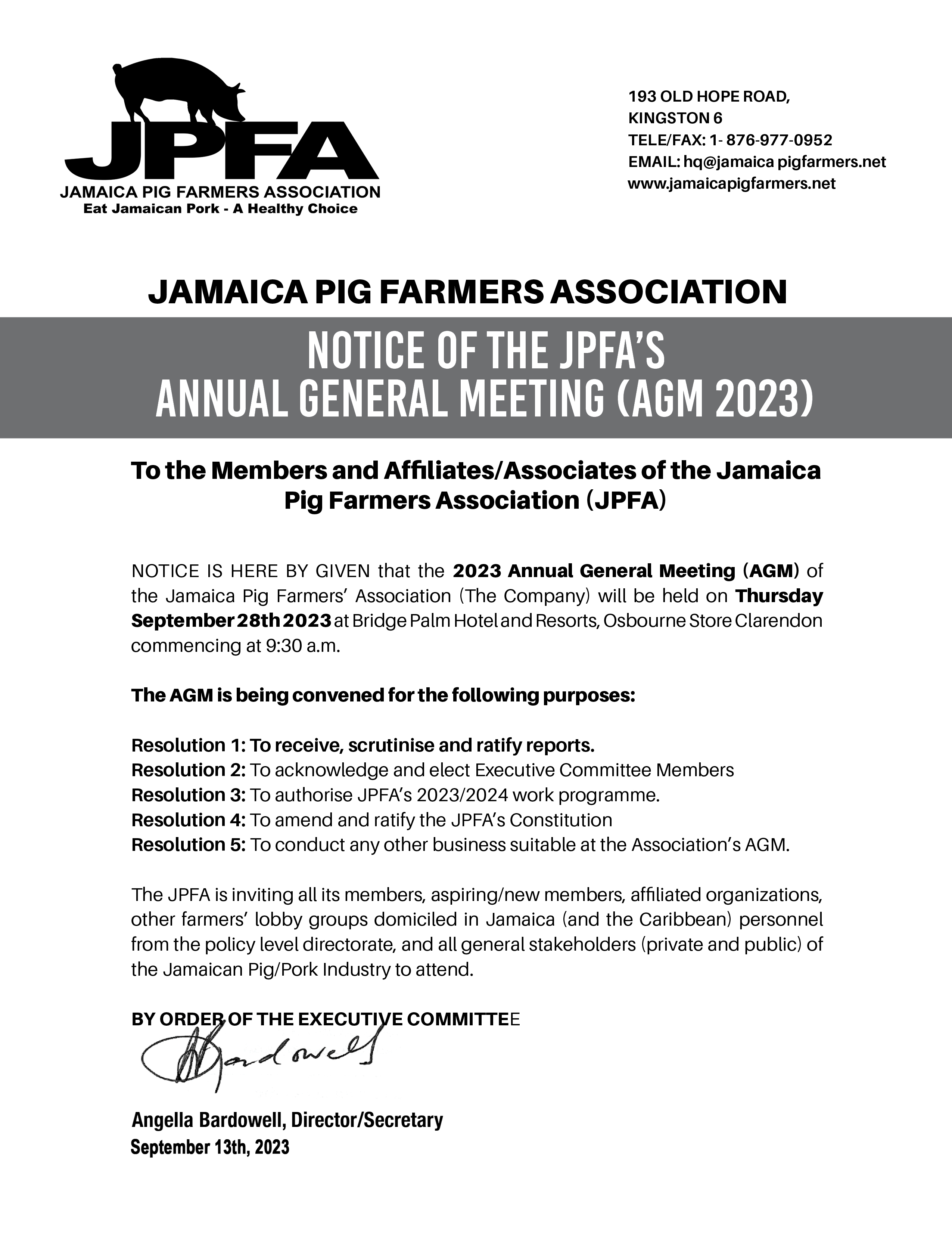 Notice of JPFA Annual General Meeting (AGM 2023)